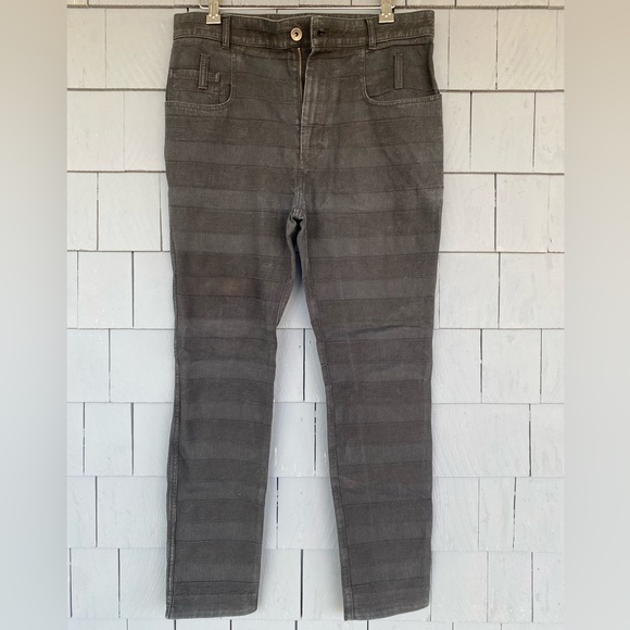 Mens Haider Ackermann Black Horizontal Stripe Cotton Linen Jeans XS Extra Small